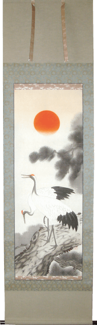 加西市　掛軸　修理　修復　松上鶴 表装後